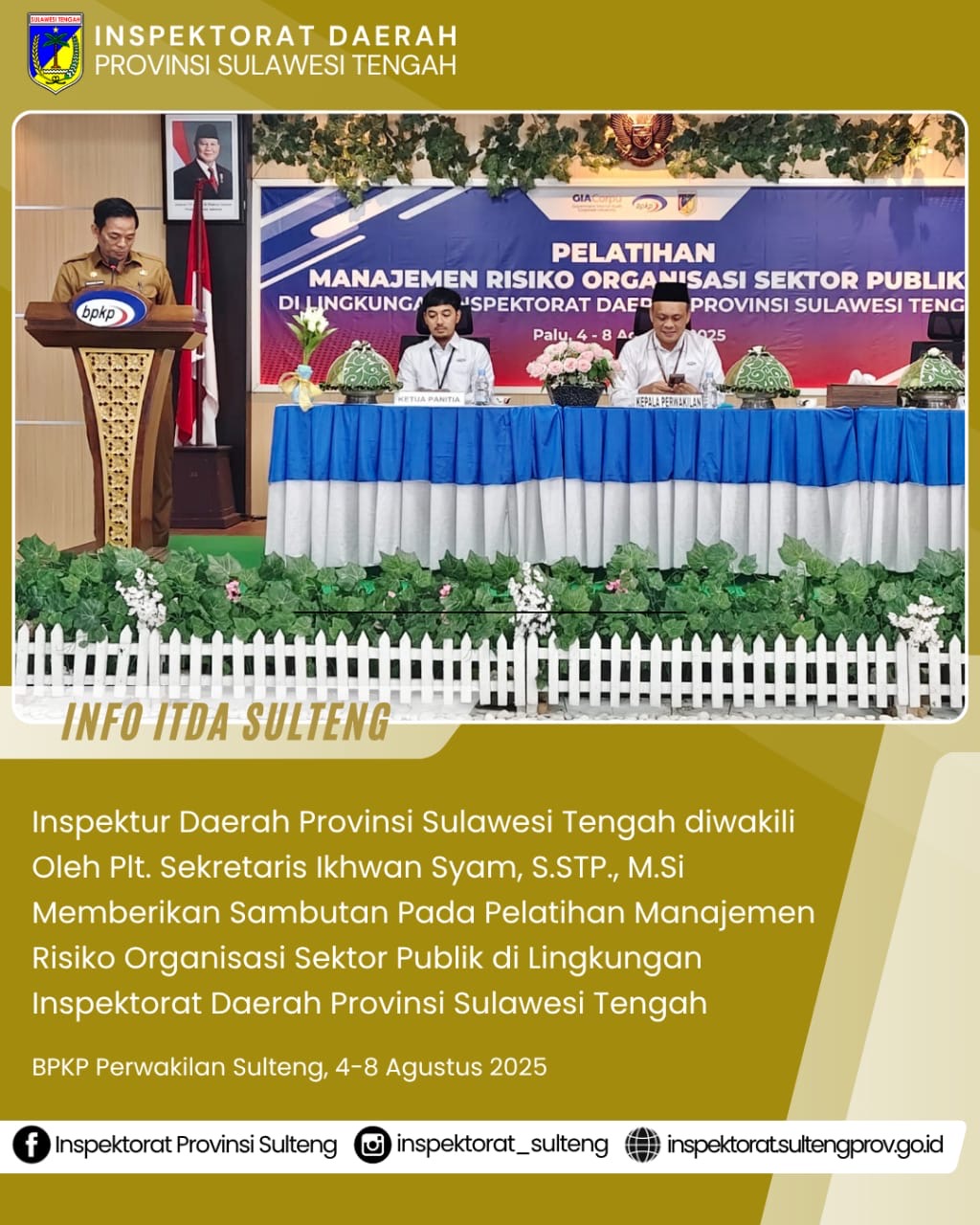  Pelatihan Manajemen Risiko Organisasi Sektor Publik di Lingkungan Inspektorat Daerah Provinsi Sulteng