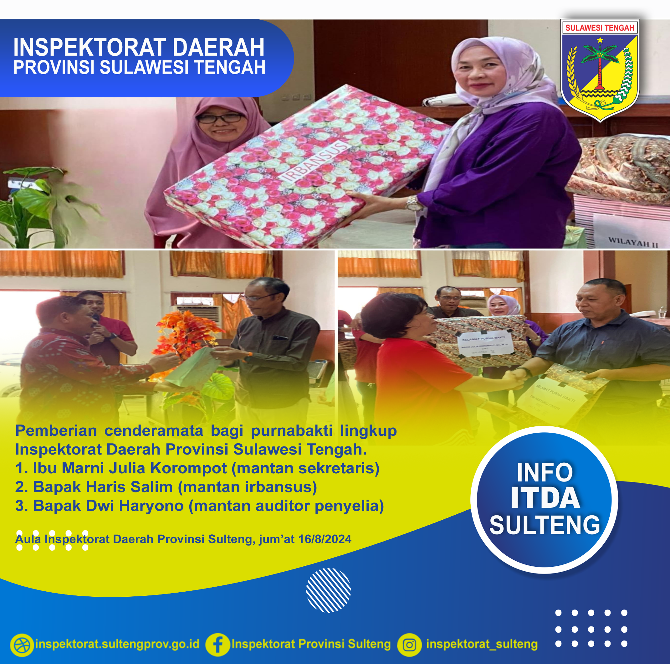  Pemberian cenderamata bagi purnabakti lingkup Inspektorat Daerah Provinsi Sulawesi Tengah